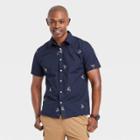 Men's Short Sleeve Woven Novelty Button-down Shirt - Goodfellow & Co Navy Blue