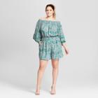 Women's Floral Print Plus Size Off The Shoulder Romper - Xhilaration Green