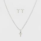 Sterling Silver Initial T Earrings And Necklace Set - A New Day Silver, Girl's,