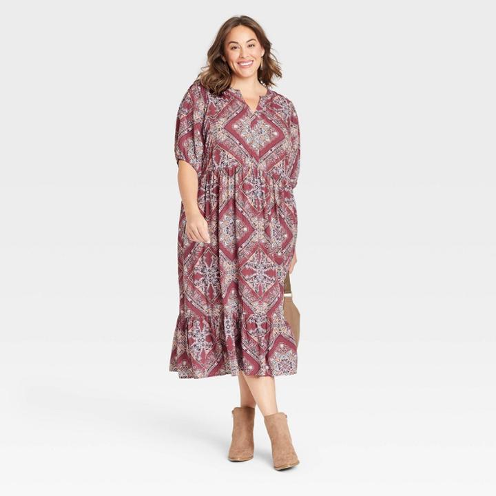 Women's Plus Size 3/4 Sleeve Dress - Knox Rose Rose Pink Ikat