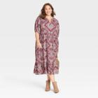 Women's Plus Size 3/4 Sleeve Dress - Knox Rose Rose Pink Ikat