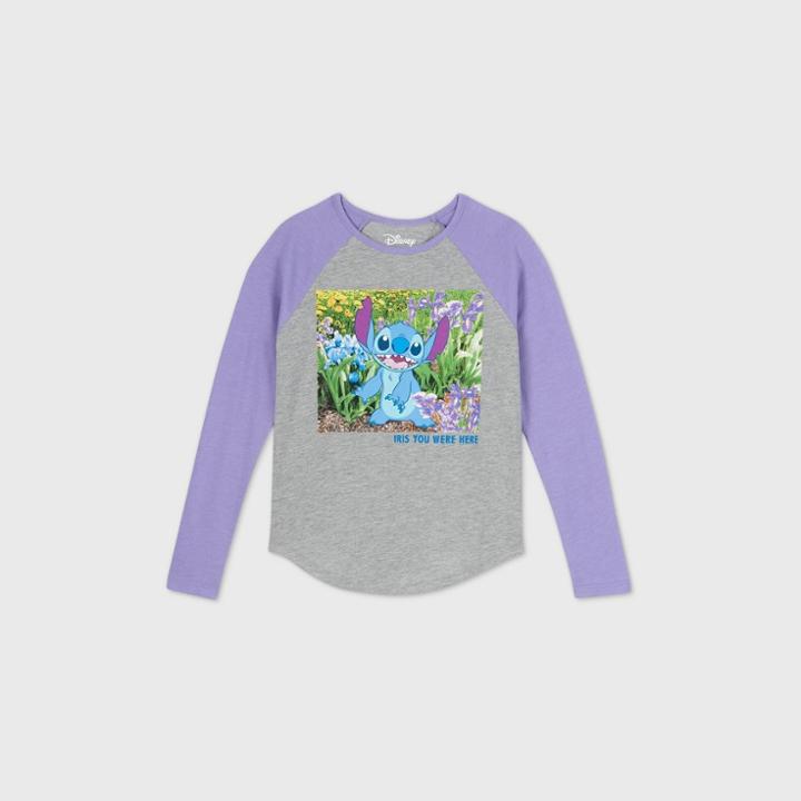 Girls' Disney Stitch Painting Long Sleeve T-shirt - Gray