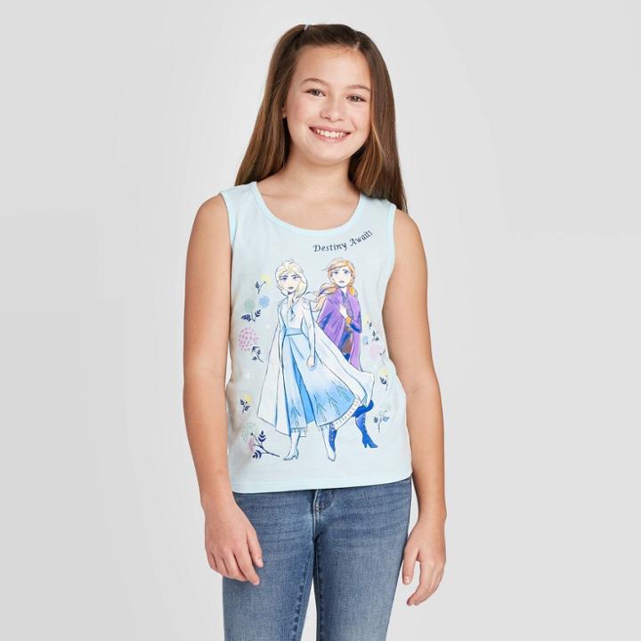 Girls' Disney Frozen Ana & Elsa 'destiny Awaits' Tank Top - Blue