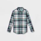 Plusboys' Button-down Stretch Woven Long Sleeve Shirt - Cat & Jack Green/navy