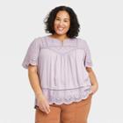 Women's Plus Size Short Sleeve Eyelet Shirt - Knox Rose Light Purple