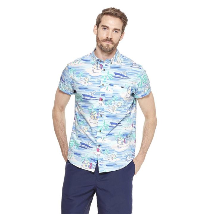 Men's Island Scene Short Sleeve Woven Button-down Shirt - Blue S - Vineyard Vines For Target,