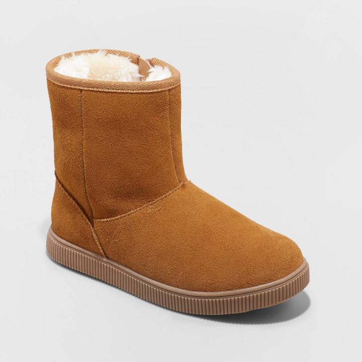 Girls' Hannah Zipper Winter Shearling Style Boots - Cat & Jack Cognac