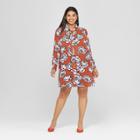 Women's Plus Size Floral Print Long Sleeve Tie Neck Mini Dress - Who What Wear Spice Floral
