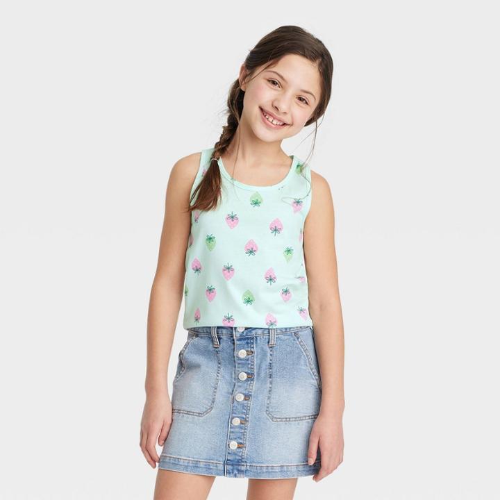 Girls' Printed Tank Top - Cat & Jack Light Turquoise Green