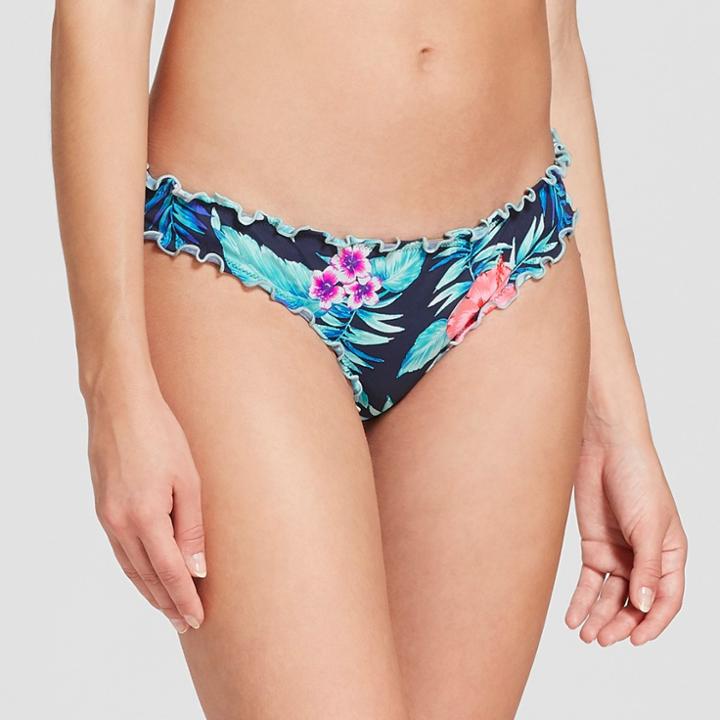 Women's Wave Ruffle Cheeky Bikini Bottom - Shade & Shore Navy Tropical