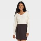 Women's Fine Gauge V-neck Sweater - A New Day Cream
