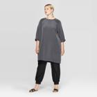 Women's Plus Size 3/4 Sleeve Crewneck Raglan Seam Shift Dress - Prologue Gray X