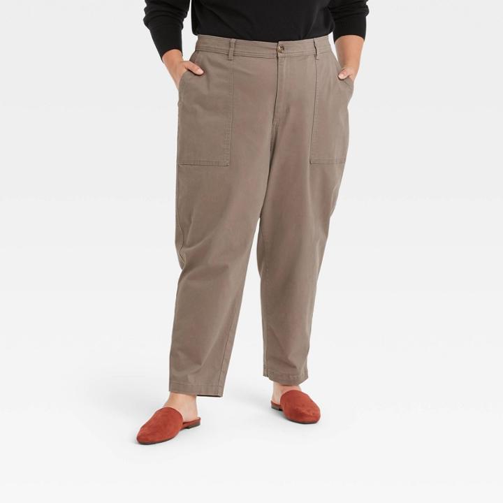Women's Plus Size High-rise Utility Ankle Pants - A New Day Dark Brown