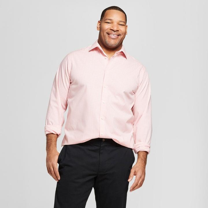 Target Men's Big & Tall Plaid Standard Fit Long Sleeve Button-down Dress Shirt - Goodfellow & Co Peach (pink)