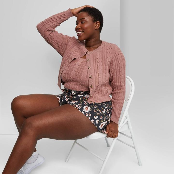 Women's Plus Size Cable Knit Cardigan - Wild Fable