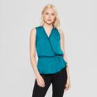 Women's Sleeveless V-neck Wrap Blouse - A New Day Teal (blue)