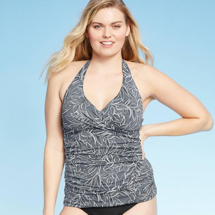Women's Halter Tankini Top - Kona Sol Gray Xs, Women's, Grey Floral