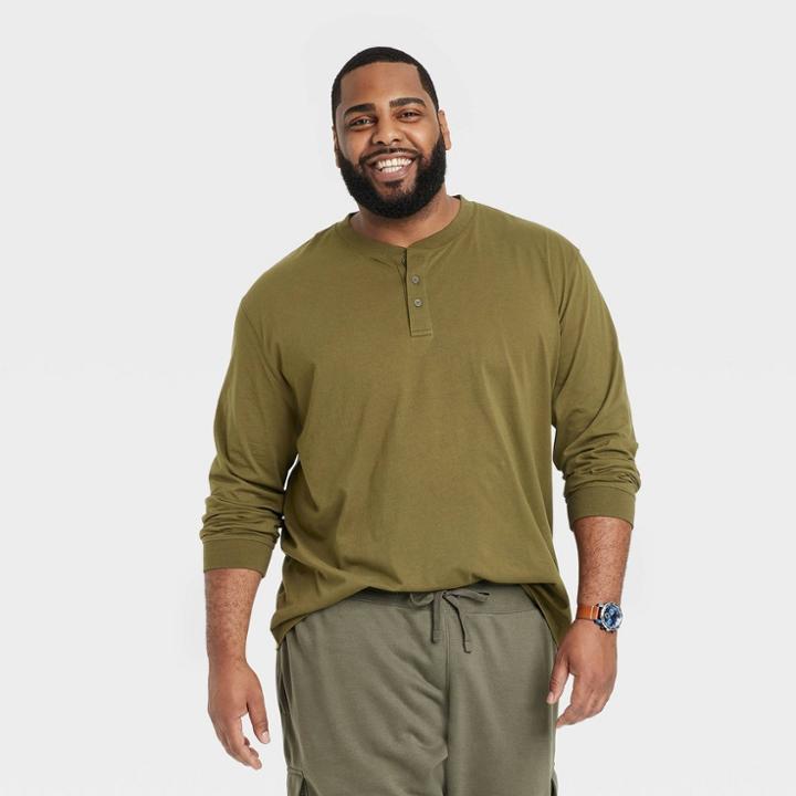 Men's Big & Tall Long Sleeve Henley T-shirt - Goodfellow & Co Forest Green