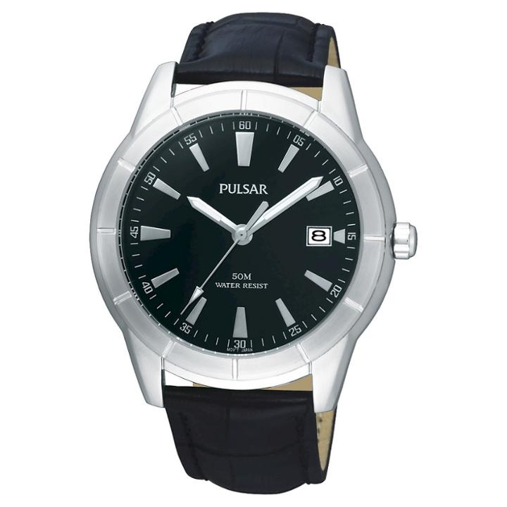 Men's Pulsar Lumibrite Calendar Watch - Black Leather Strap - Pxh839x