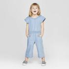 Toddler Girls' Denim Shoulder Romper - Cat & Jack Blue