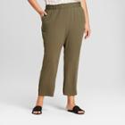 Women's Plus Size Crepe Paperbag Jogger Pants - A New Day Olive (green)