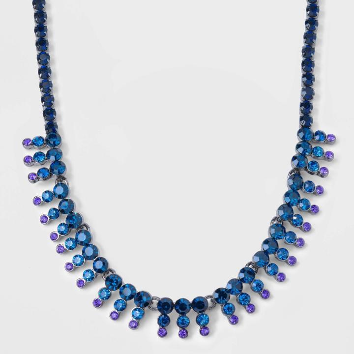 Rhinestone Collar Statement Necklace - A New Day Blue