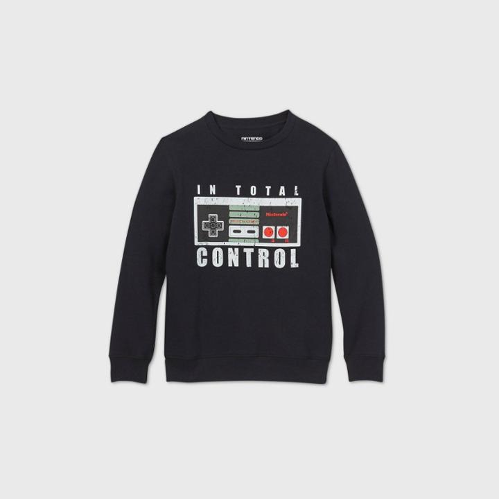 Boys' Nintendo 'in Total Control' Fleece Sweatshirt - Black