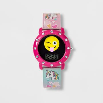 Accutime Girls' Emoji Dial Lcd Watch - Pink,