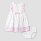 Mia & Mimi Baby Girls' Eyelet Trim Dress - White/pink Newborn