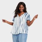 Women's Plus Size Tie-dye Short Sleeve V-neck T-shirt - Knox Rose Blue