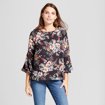Zac & Rachel Women's Floral Printed Woven Blouse With Statement Sleeve - Zac And Rachel Black