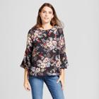 Zac & Rachel Women's Floral Printed Woven Blouse With Statement Sleeve - Zac And Rachel Black