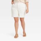 Women's Plus Size High-rise Bermuda Jean Shorts - Ava & Viv White