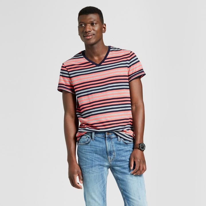 Men's Striped Short Sleeve Novelty T-shirt - Goodfellow & Co Georgia Peach