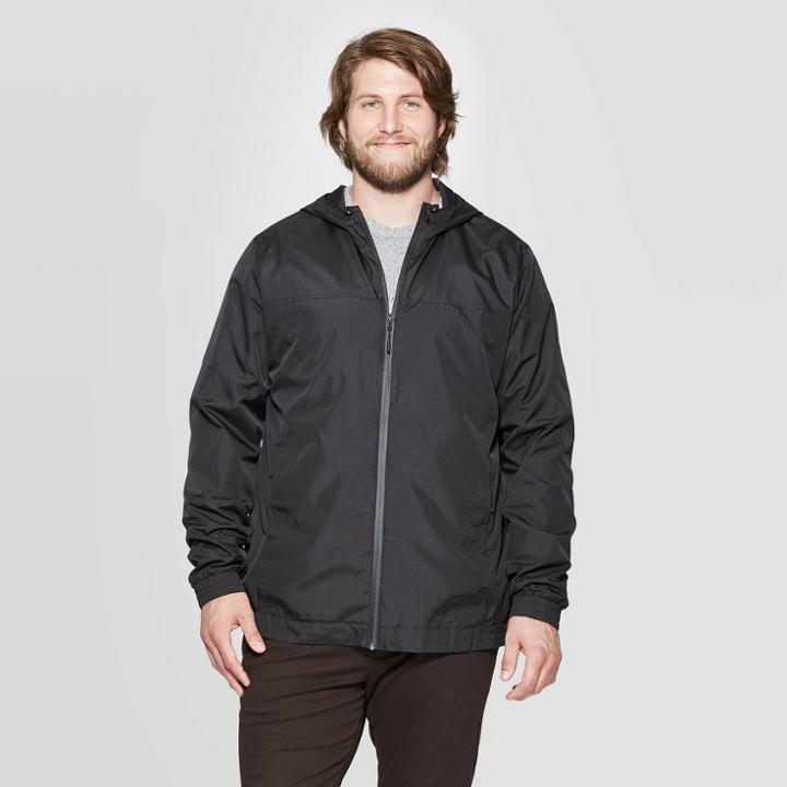 Men's Big & Tall Standard Fit Long Sleeve Lightweight Rain Jacket - Goodfellow & Co Black
