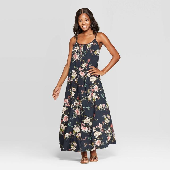 Women's Floral Print Sleeveless Strappy Scoop Neck Maxi Dress - Xhilaration Teal