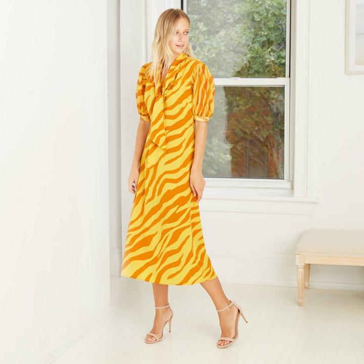 Women's Zebra Print Puff Elbow Sleeve Dress - Who What Wear Yellow