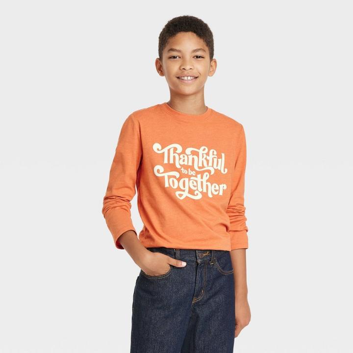 Boys' 'thankful To Be Together' Long Sleeve Graphic T-shirt - Cat & Jack Orange