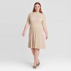 Women's Plus Size Elbow Sleeve Crewneck Flat Rib Sweater Dress - Who What Wear Gray 1x, Women's,