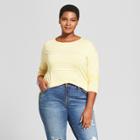 Women's Plus Size Drapey Striped Boatneck Long Sleeve T-shirt - Ava & Viv Yellow X