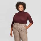 Women's Plus Size Long Sleeve Ribbed Mock Turtleneck - A New Day Burgundy 1x,