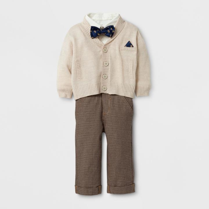 Baby Grand Signature Baby Boys' Cardigan And Houndstooth Pants Suit