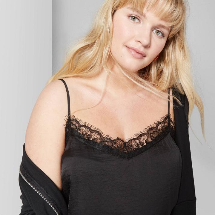 Target Women's Plus Size Strappy V-neck Lace Trim Cami - Wild Fable Black