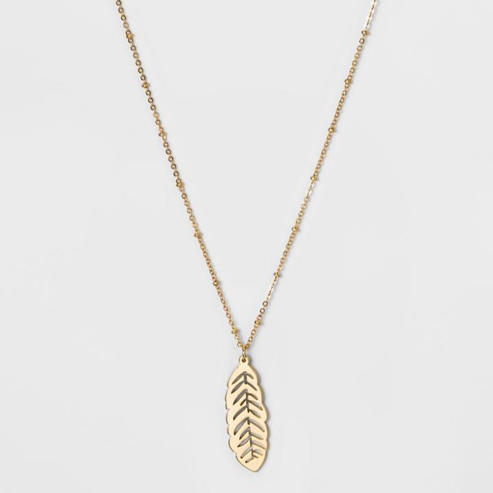 Leaf Pendant Long Necklace - A New Day Gold
