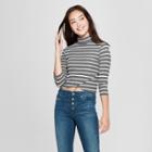 Women's Striped Long Sleeve Turtleneck Tulip Hem Top - Soul Cake (juniors') Charcoal/ivory