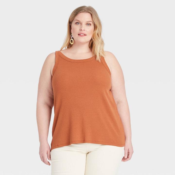 Women's Plus Size Ribbed Tank Top - Ava & Viv Rust X