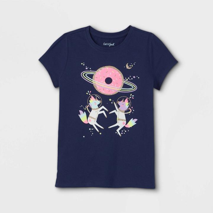 Girls' 'space Unicorns' Short Sleeve Graphic T-shirt - Cat & Jack Navy