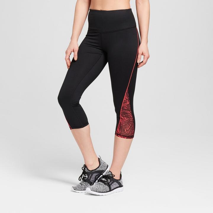 Women's Freedom High-waisted Mesh Insert Capri Leggings - C9 Champion Black/razzle Pink