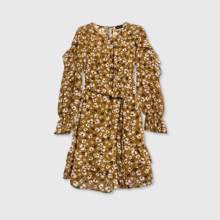 Women's Plus Size Floral Print Ruffle Long Sleeve Dress - Who What Wear Coffee 1x, Women's, Size: