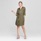 Women's Long Sleeve Shirtdress - A New Day Olive